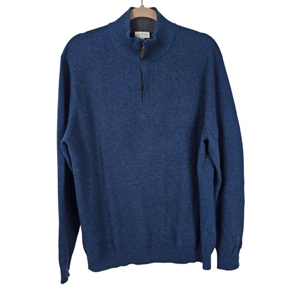 Kinross Cashmere Mens Teal Quarter-Zip Sweater XL Quiet Luxury Academia Preppy - Picture 1 of 8